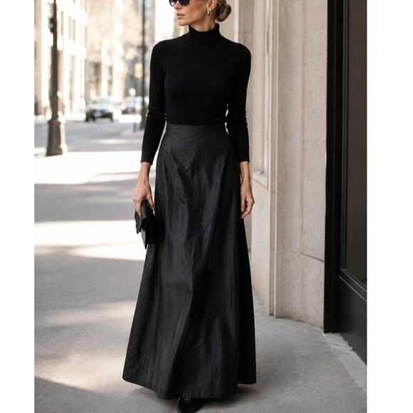 Vintage Dresses & Skirts - Vintage Betsys Black Taffeta Maxi Skirt Pleated Dramatic Formal Evening size M